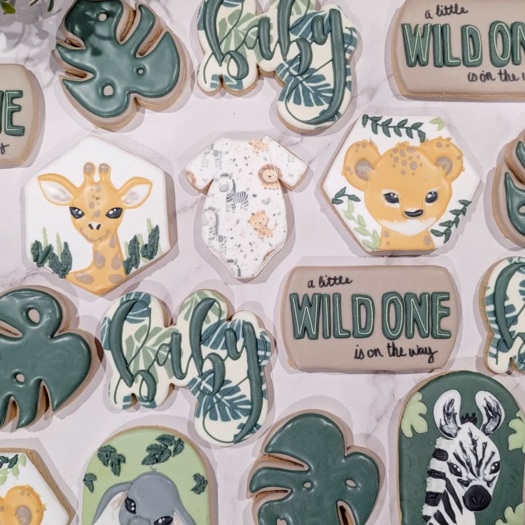Wild One safari baby shower cookies