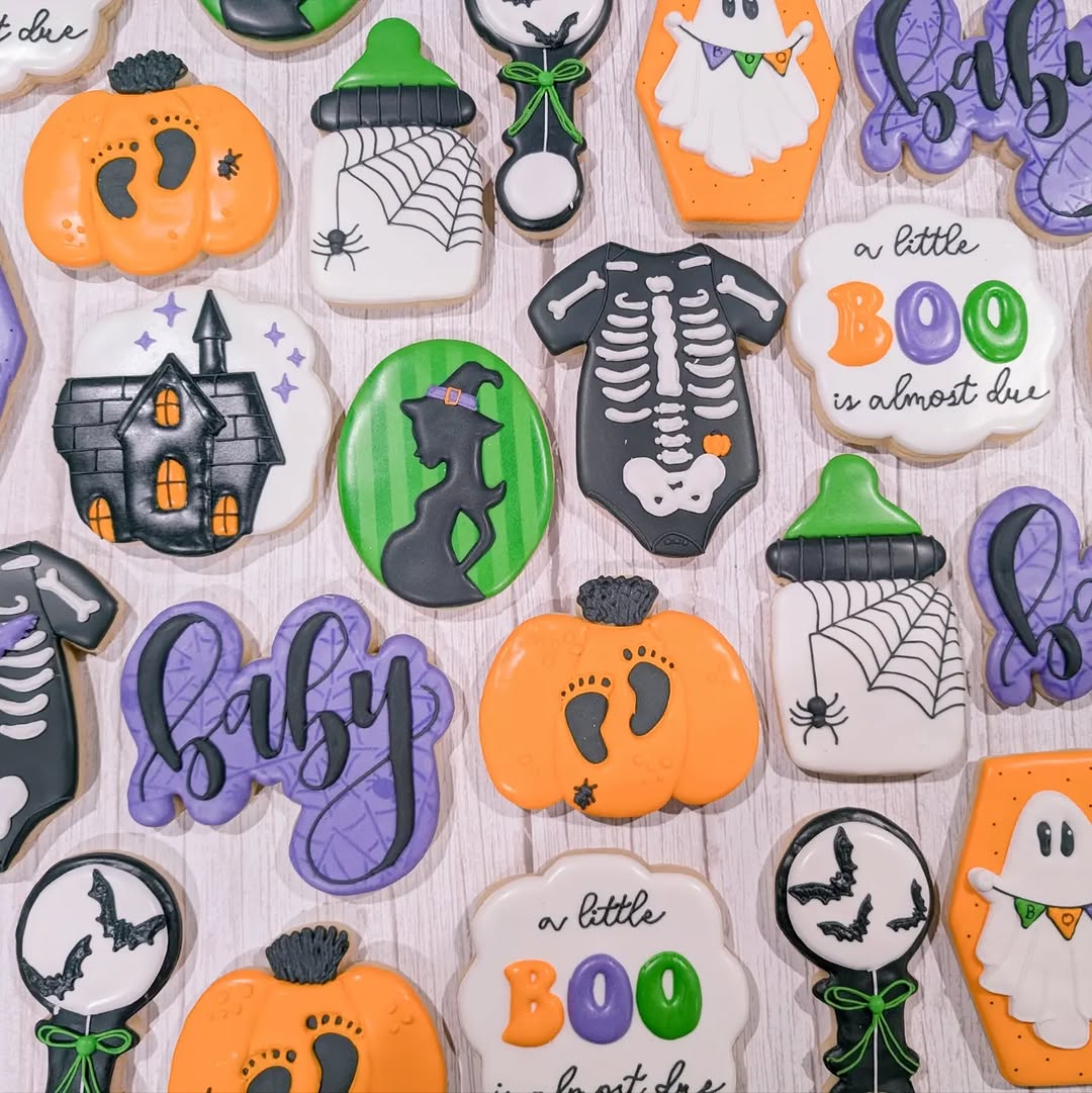 A Little Boo Halloween baby shower cookies