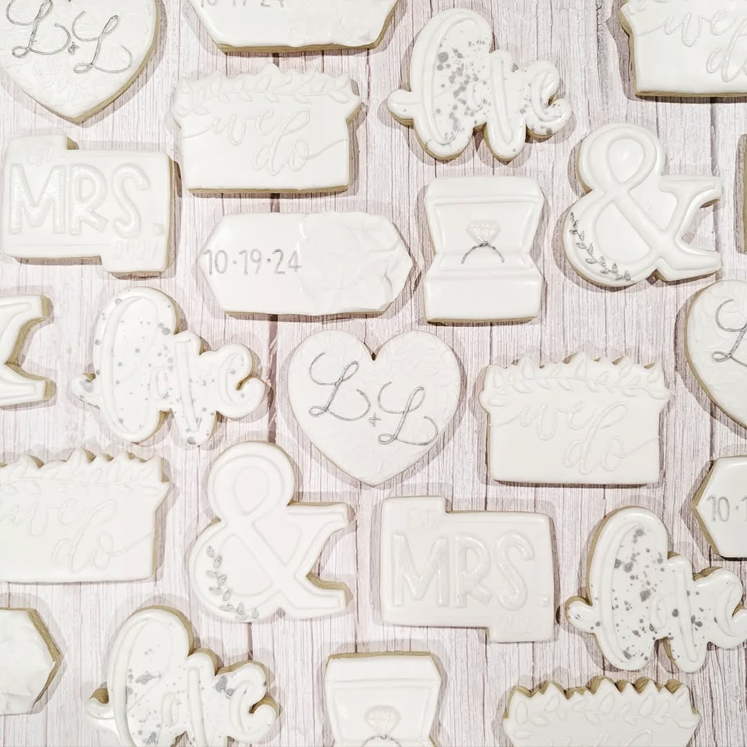 Elegant all-white wedding cookies