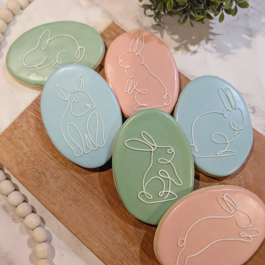 Easter bunny line art cookies