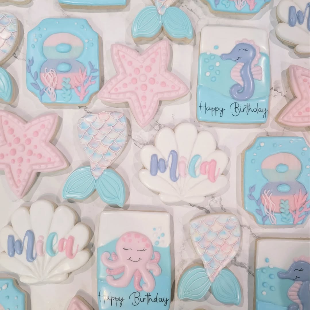 Mermaid 8th birthday cookies