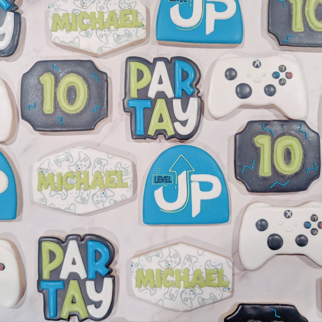 Gaming Level Up birthday cookies